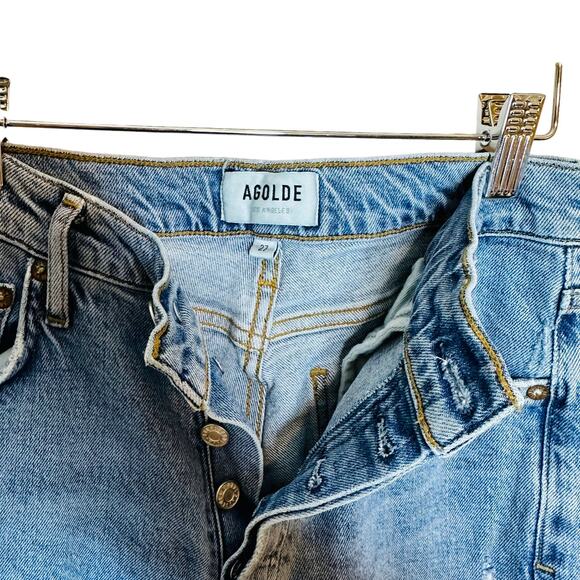 Agolde Nico High Rise Distressed Ripped Knee Skinny Straight Leg Jeans Size 27 - Picture 10 of 15